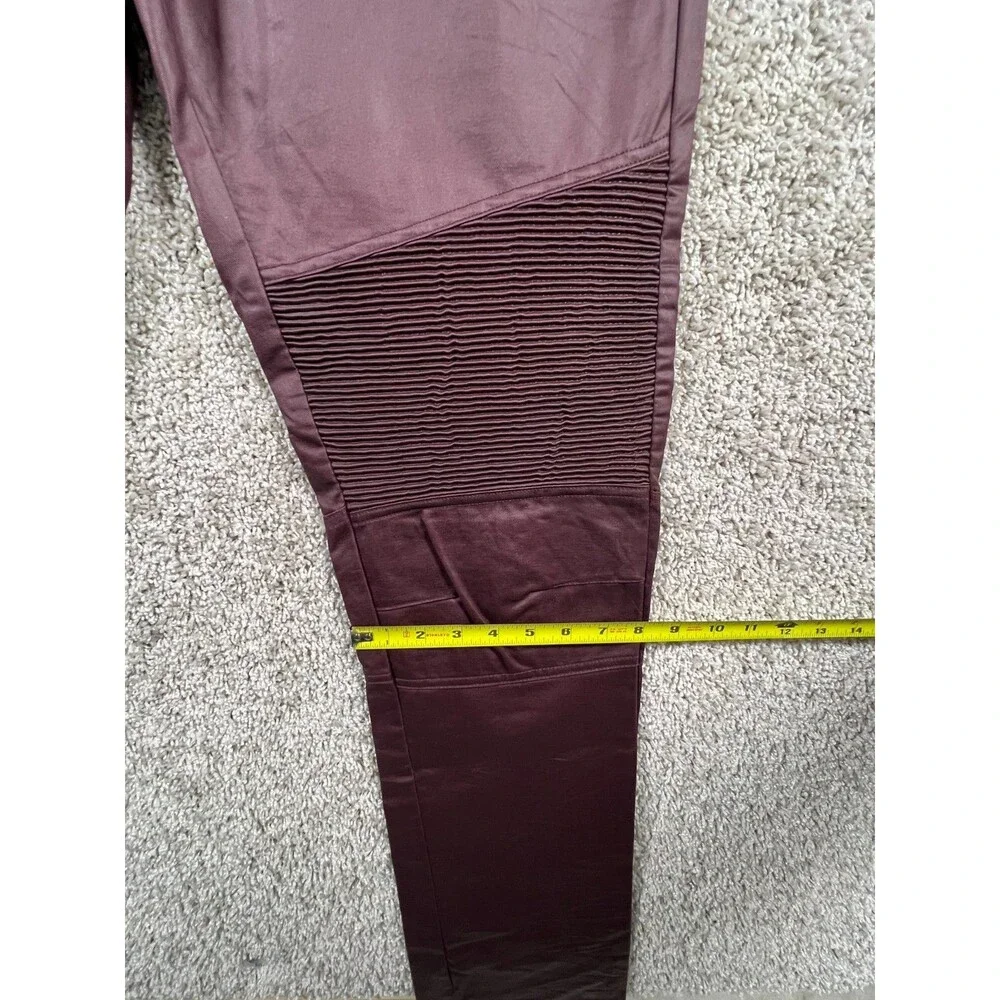 DNM Collection Men’s Biker Pants Burgundy Coated Slim Fit Size 36 Moto Style